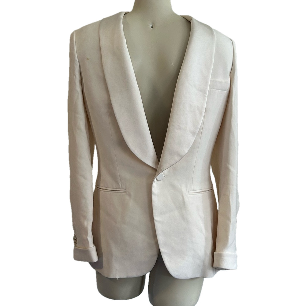 Ralph Lauren purple label Ivory Satin silk Jacket Sz 6 as is (stains ). Italy
